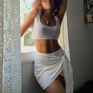 White mini wrapped skirt